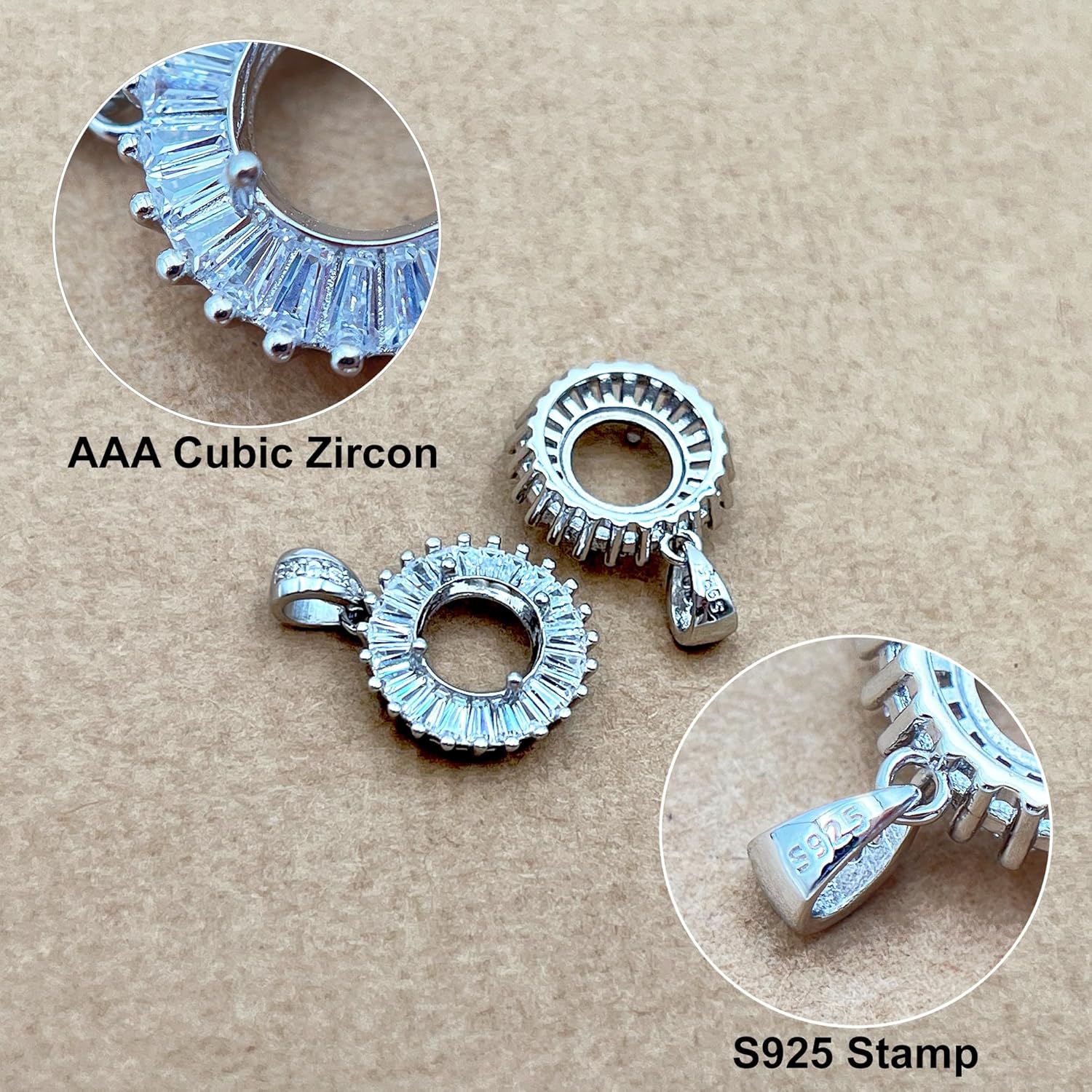 925 Sterling Silver Pendant Blank Prong Settings 4 Claws Jewelry Base Mounting for 8/10/12mm Round Cut Faceted Gemstones Moissanite Ruby Sapphire DIY Handmade Necklace