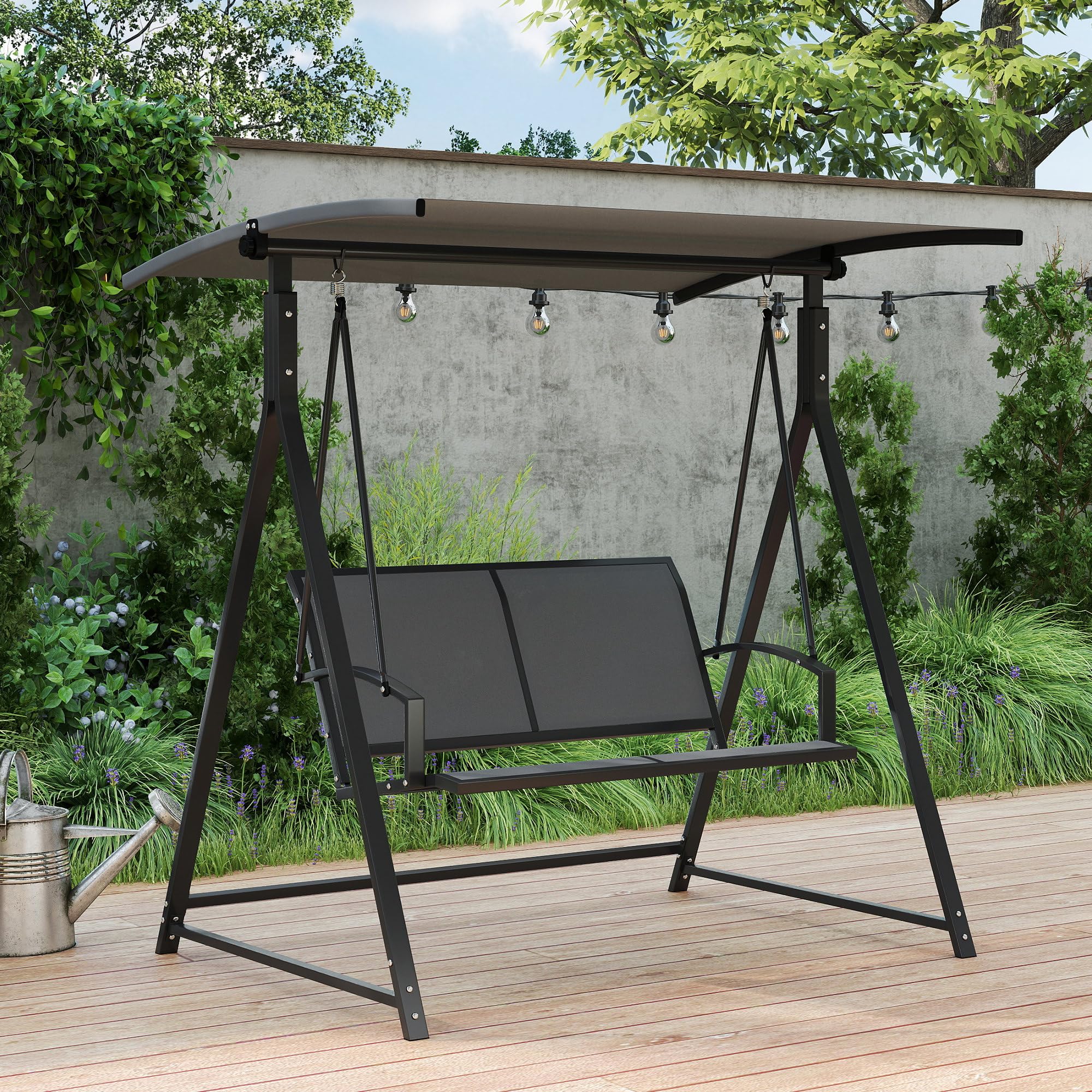 Outsunny Columpio de Jardín Exterior de 2 Plazas Balancín de Jardín Exterior con Toldo Ajustable 90° Protección UV 30+ y Estructura Triangular de Metal Carga 220 kg 160x112x162 cm Gris Oscuro