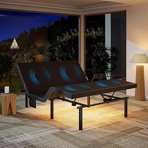 Marsail NS1 Full Adjustable Bed Base with Massage - Smart Dual-Motor Frame, Wireless Remote, Zero Gravity,Anti-Snore Modes, Under-Bed Lighting, and 4 USB Ports