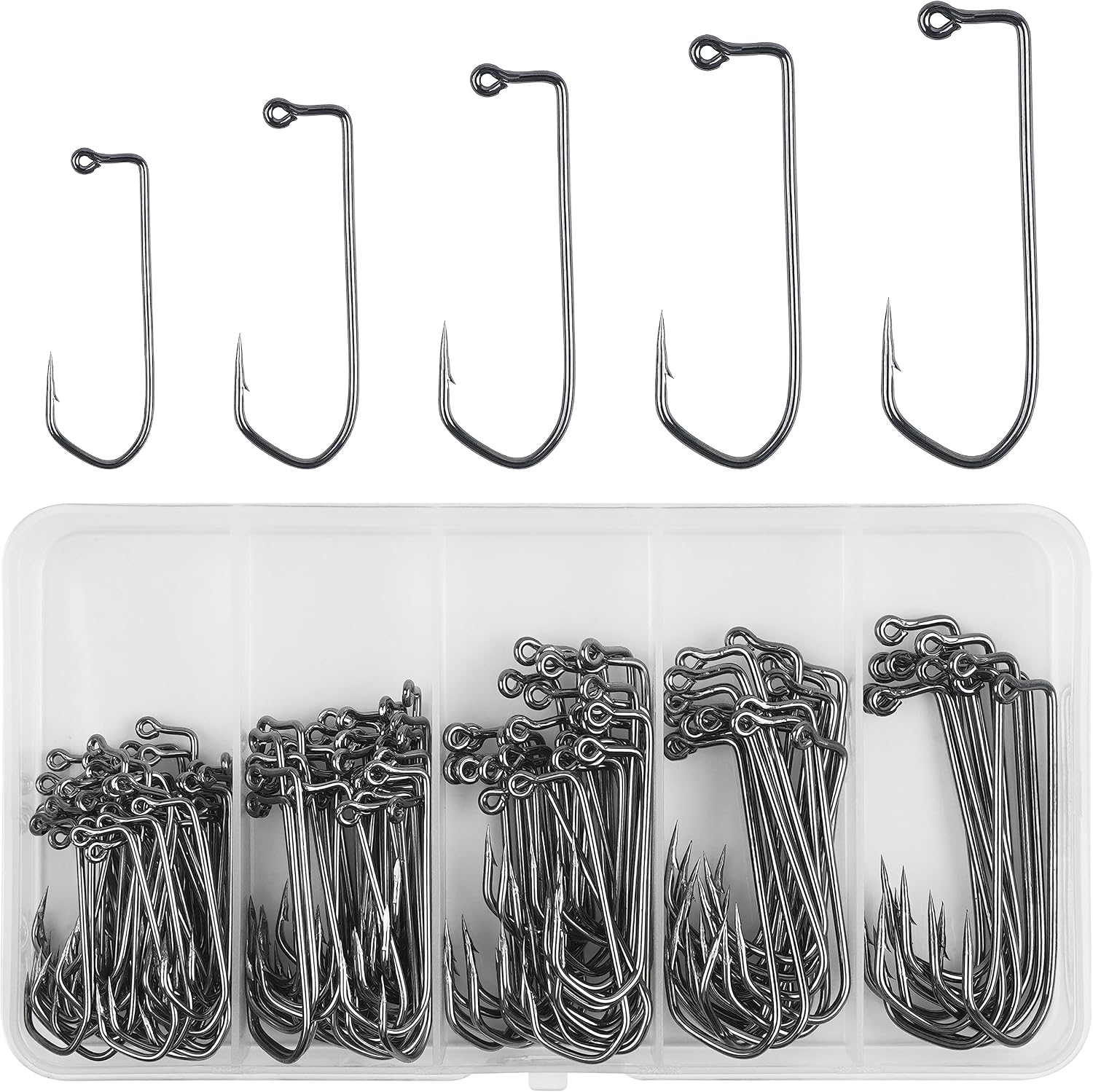Aberdeen 150pcs 90 Degree Long Shank Forged Duratin Jig Hooks - Round Bend High Carbon Steel Barbarian Saltwater Fishing Kit 1/0-5/0