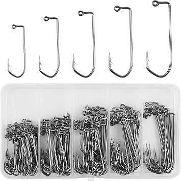 Aberdeen 150pcs 90 Degree Long Shank Forged Duratin Jig Hooks - Round Bend High Carbon Steel Barbarian Saltwater Fishing Kit 1/0-5/0
