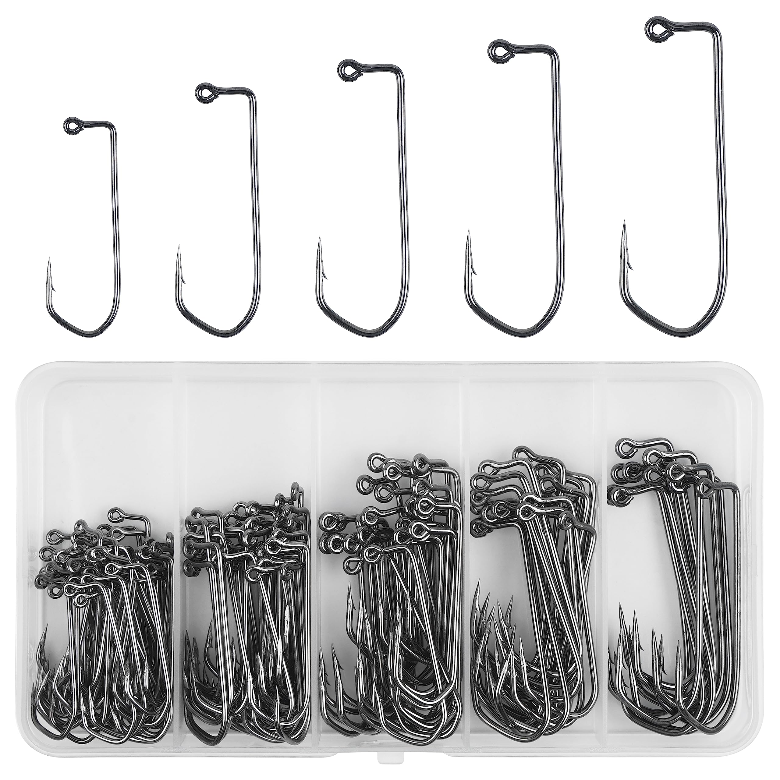 Aberdeen 150pcs 90 Degree Long Shank Forged Duratin Jig Hooks - Round Bend High Carbon Steel Barbarian Saltwater Fishing Kit 1/0-5/0