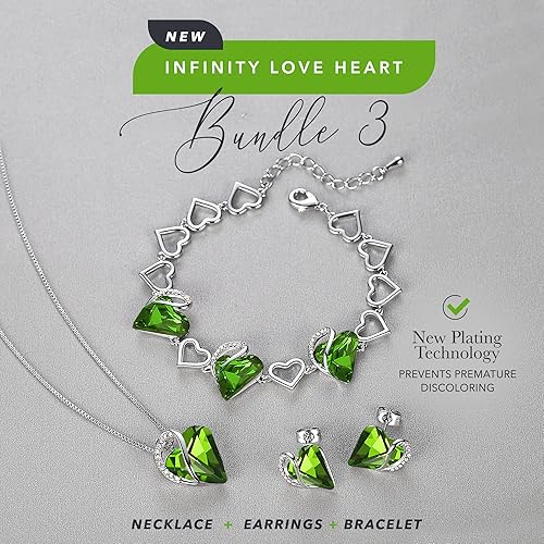 Miniatura 2 de Leafael Collar de corazón de amor infinito, aretes y pulsera para mujer, joyería de cristal de piedra natal de agosto, regalos de tono plateado
