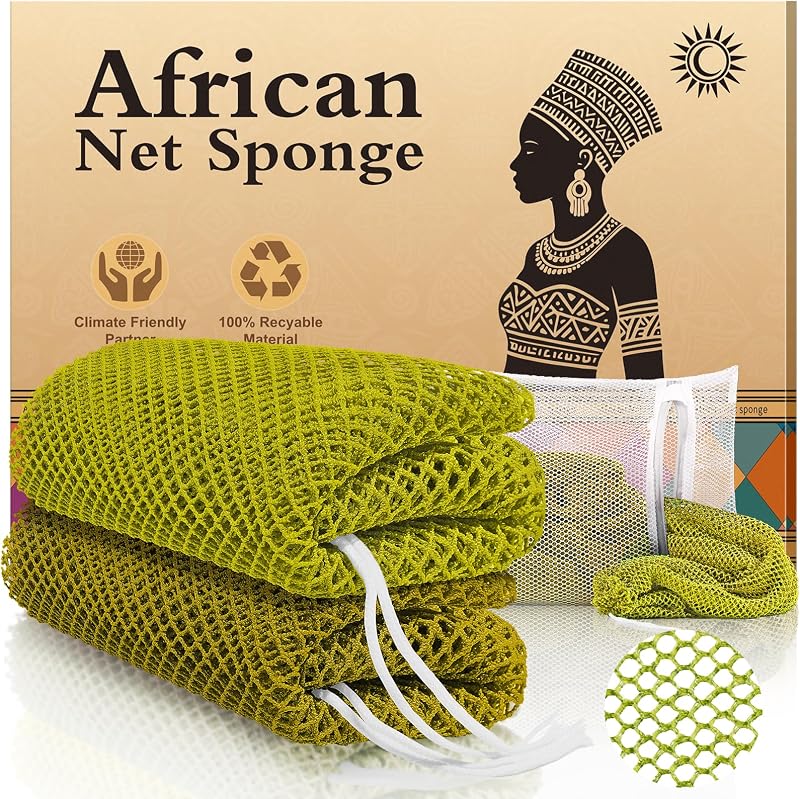 Esponja de banho tipo rede africana SpiralScgv, nylon, conjunto com 2