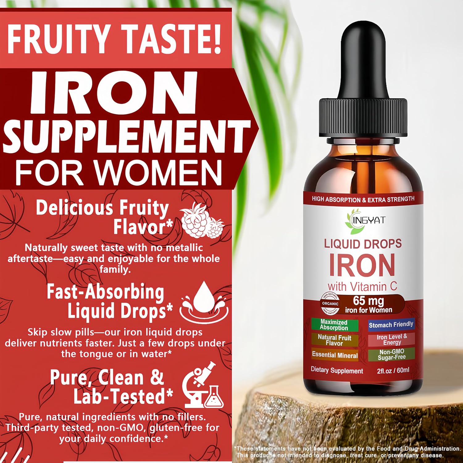 Iron Supplement Liquid Drops, High Absorption Iron Supplement for Women 65 mg, Liquid Iron for Red Blood Cell Support*, Vegan Essential Mineral Iron Drops with Vitamin C, Non-GMO, 30 Servings - Image 5