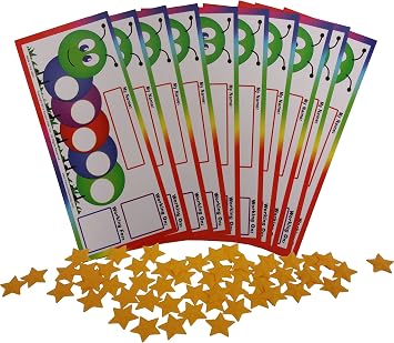 Kenson Kids I Can Do It! Caterpillar Token Board 10 Pack Dry Erase Classroom- Student Incentive Star Charts - Ages 3-10 - Positive Reinforcement Boards with Customizable Goal Box-Measures 5 x 11