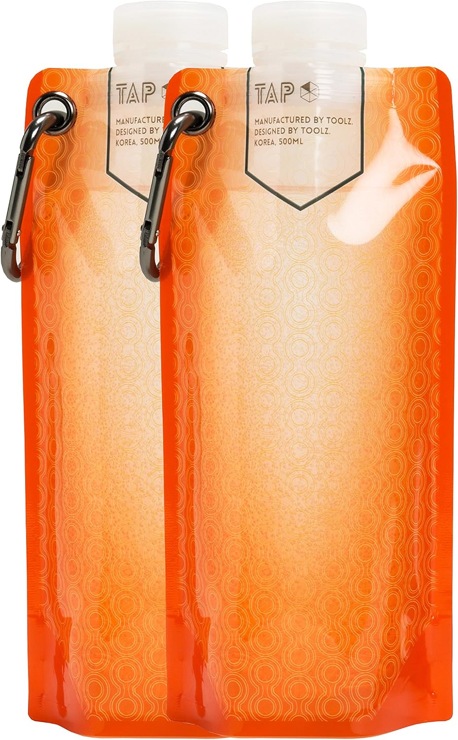 Tap Multi Function Collapsible Water Bottle BPA Free Flat Hydration Soft Canteen flexible foldable 16 oz 16.9 500 ml lightweight bladder simple sports Orange 2