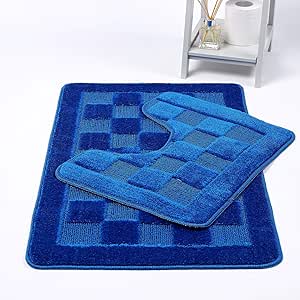 HOMES-LINEN Squares 2 Piece Bath Mat & Pedestal Set Non Slip Extra ...