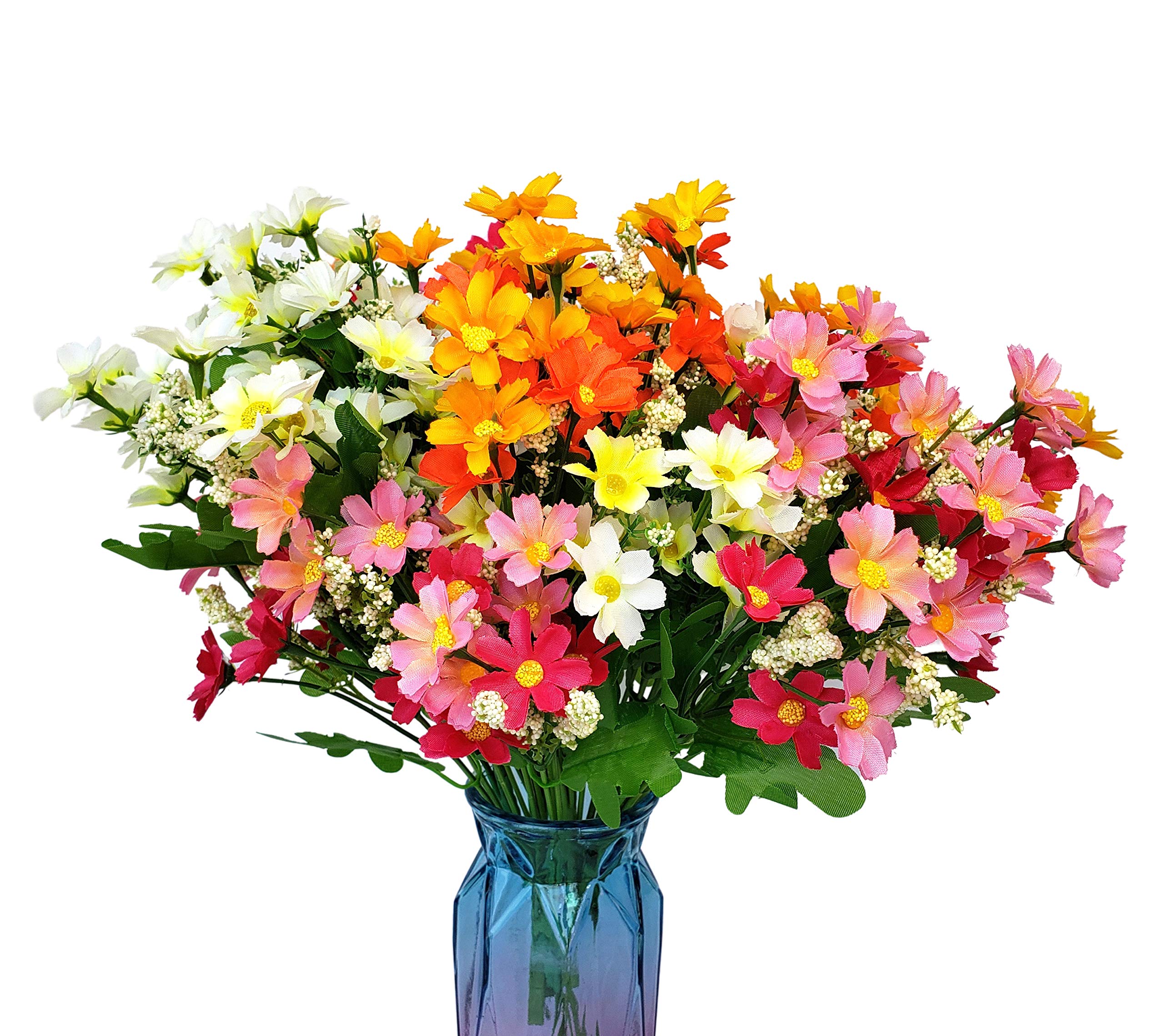 EverWin Artificial Fake Flowers Daisies Bulk Bouquets for Decoration Outdoors Silk Faux Wild Multicolor Colorful Flowers Daisy with Stems for Outdoors Decoration Crafts Table Centerpieces