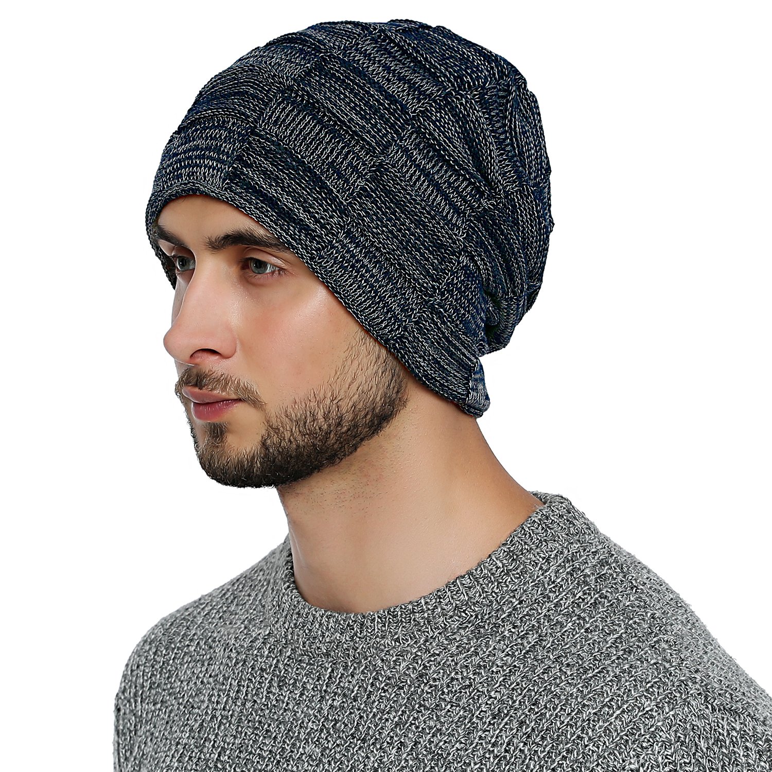 DonDon Mütze Herren Wintermütze Slouch Beanie Strickmütze mit warmen Fleece Innenfutter