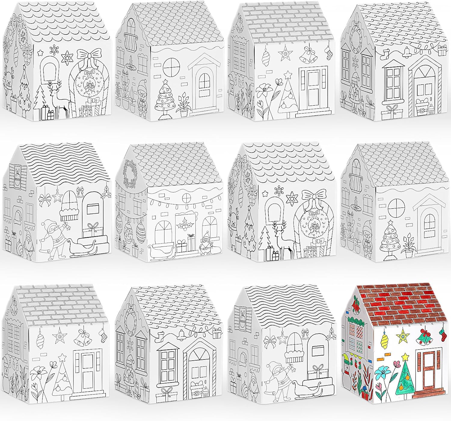 Amazon.com: Watersay 12 Pcs Christmas Paper Coloring Houses DIY Craft ...