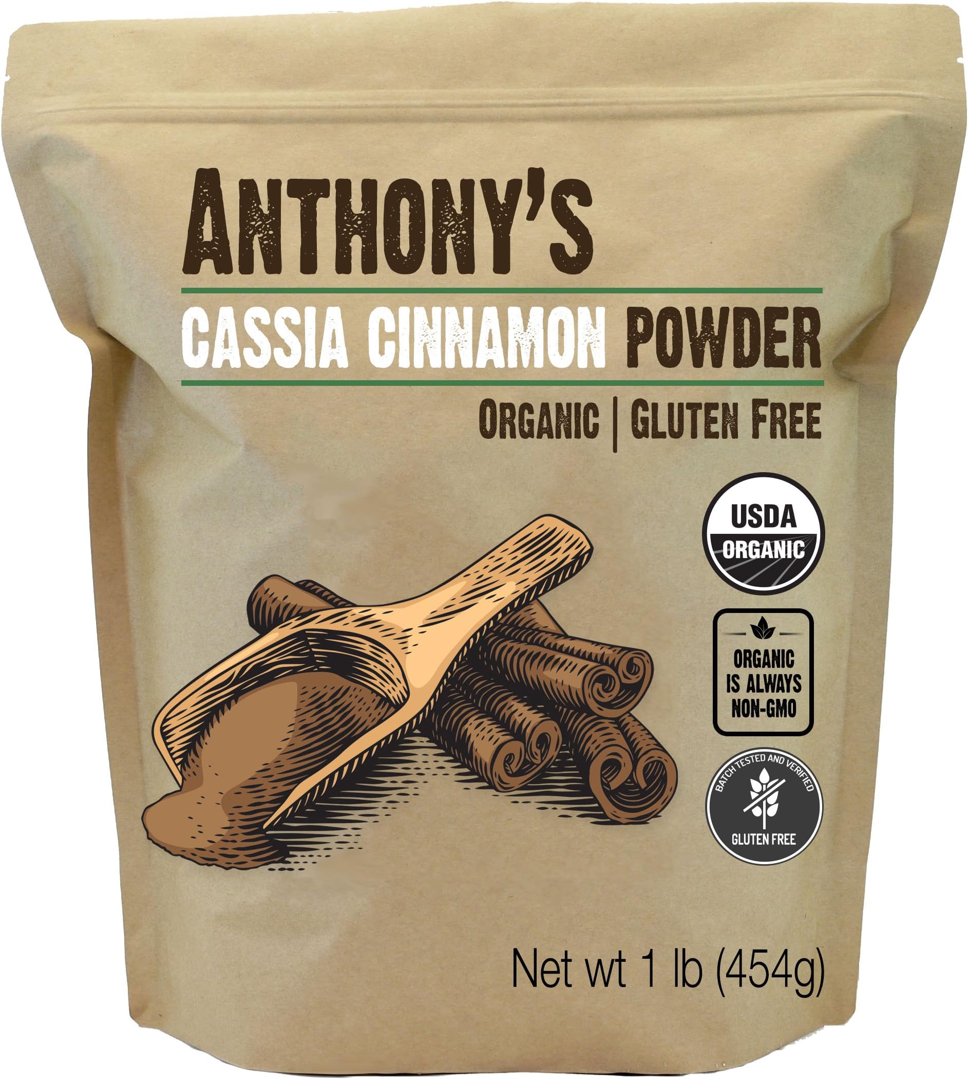 Anthony's Organic Cassia Cinnamon Powder, 1 lb, Ground, Gluten Free, Non GMO, Non Irradiated, Keto Friendly