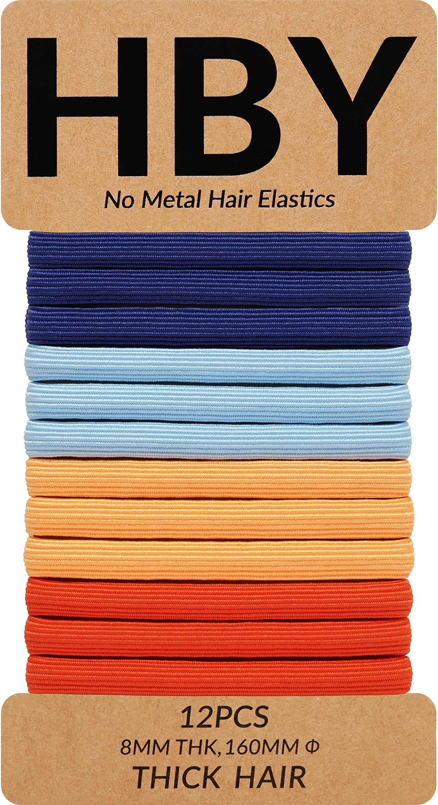 HBYWomen's Hair Ties for Thick or Curly Hair. No Slip Seamless Ponytail Holders Sports Thick Hair Ties, Pool Party, 8MM, 12 Pcs