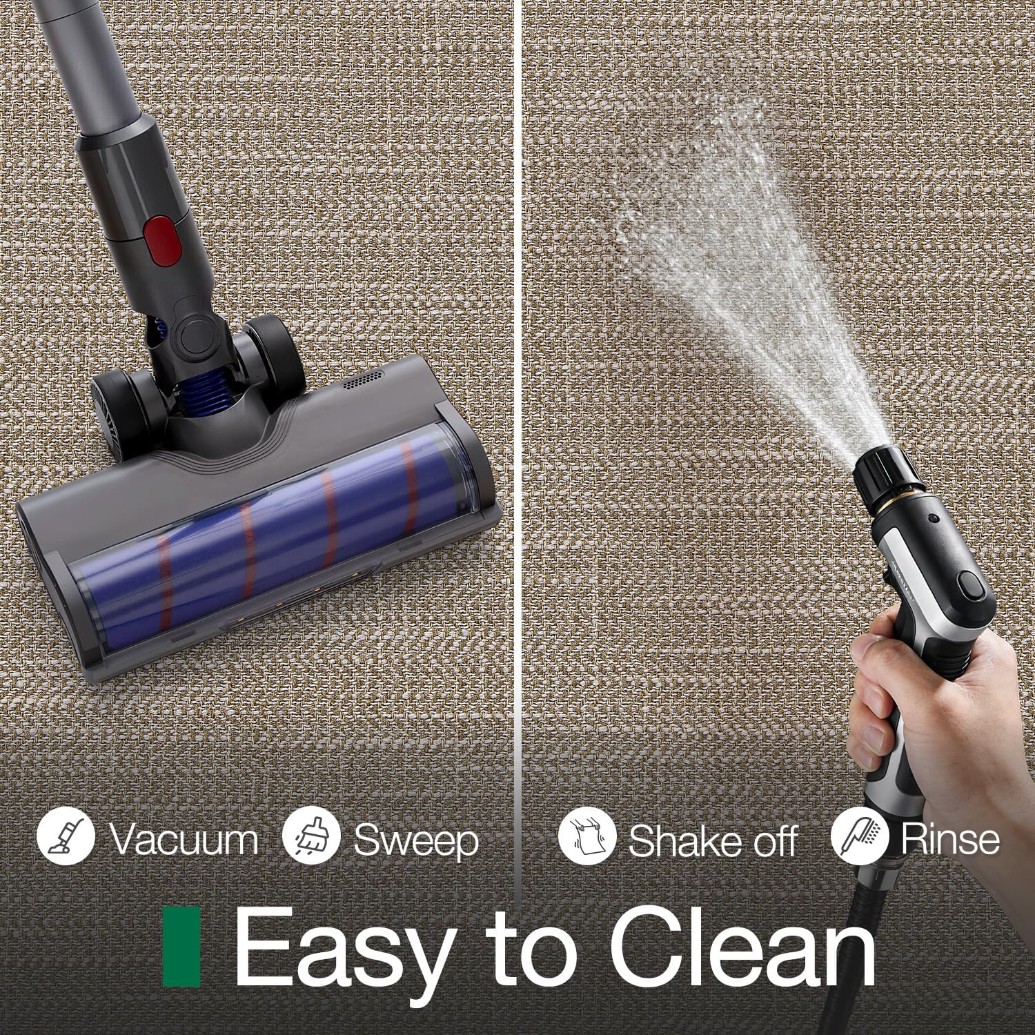 LUMI Ultra Thin Indoor Door Mat 24x36, Low Profile Entrance Mat, Non Slip Rubber Backing Dirt Trapper Doormat for Front Entryway, Khaki