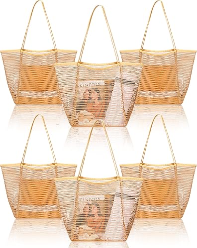 Cunno Bolsa de playa de malla para mujer, 6 piezas, impermeable, a prueba de arena, para viajes, vacaciones, compras, picnic