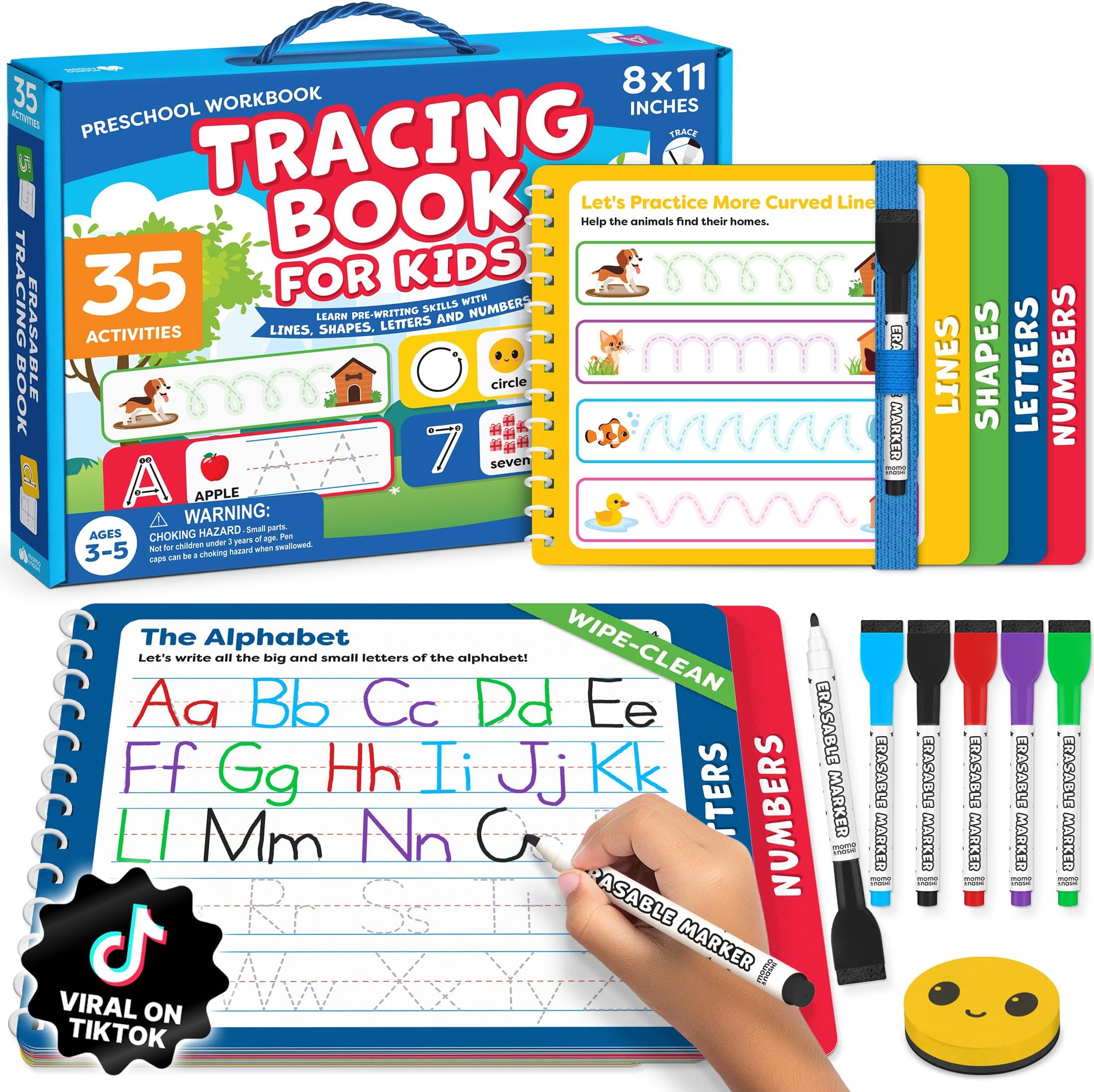 Tracing Books for Kids Ages 3-5 - Letter Tracing Activity Books for Kids Ages 3-5 - Preschool & Kindergarten Must Haves - Writing Practice & Learning Educational Toys for 3 Year Old