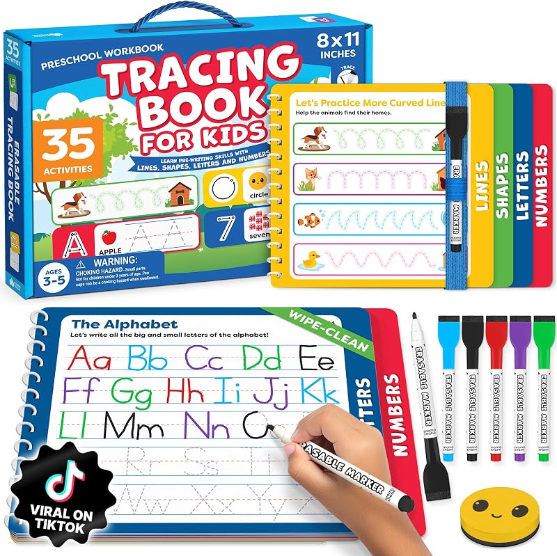 Tracing Books for Kids Ages 3-5 - Letter Tracing Activity Books for Kids Ages 3-5 - Preschool & Kindergarten Workbooks - Writing Practice & Learning Educational Toys for 3 Year Old