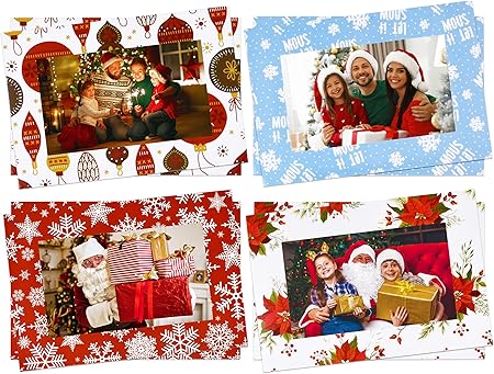Amazon クリスマスフォトフレーム グリーティングカード ホワイト封筒付き 48枚 フォトスリーブ クリスマスカード 4 X 6インチの写真入れ用 クリスマスホリデー写真ホルダー グリーティングノートカード 4デザイン 各12枚 グリーティングカード 文房具 オフィス用品