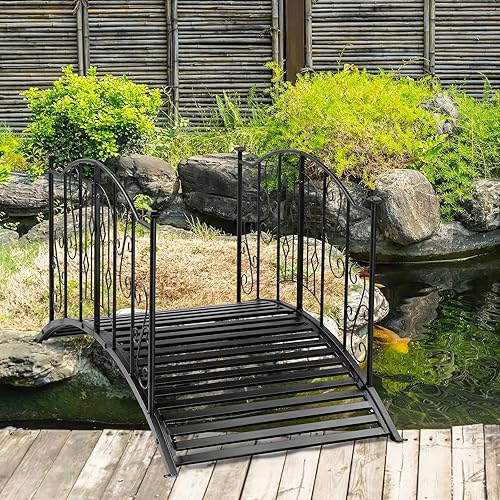 Miniatura 5 de Outvita Puente de jardín de metal para exteriores, elegante puente decorativo con acabado en polvo y barandilla de seguridad para patio, estanque,
