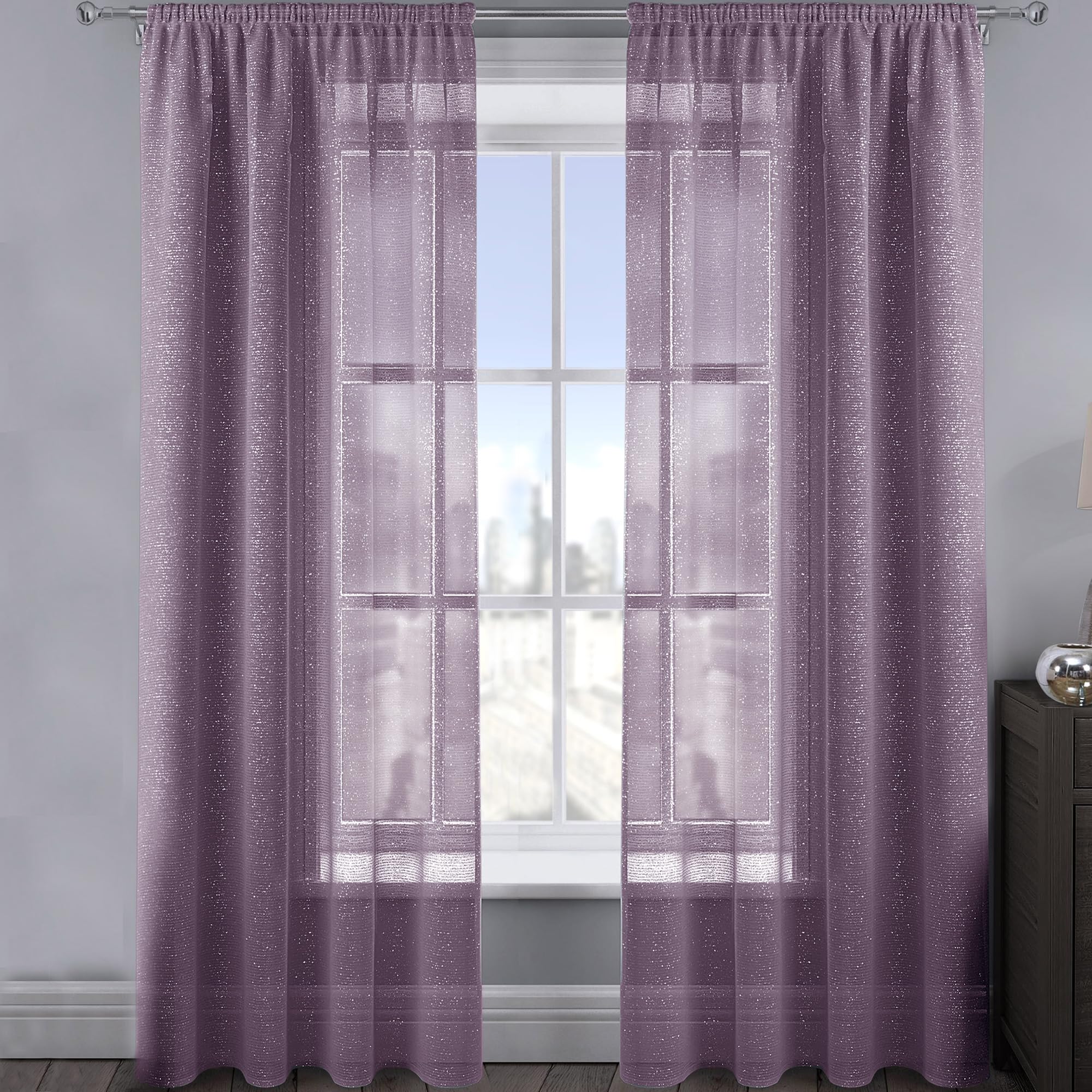 Intimates 2 Panels Woven Shimmer Voile Curtains Window Voile Panels Drapes Treatment for Bedroom and Living (Mauve, 54" w x 72" d)