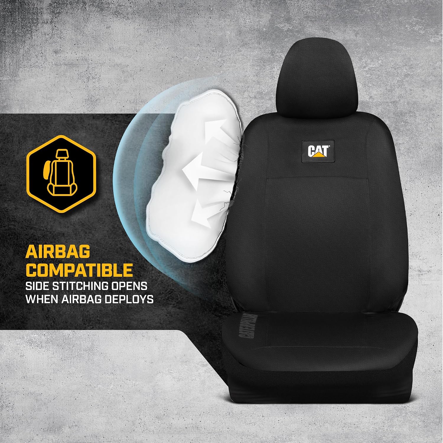 CAT DuraDrive Car Front Seat Cover – (2) pc, Black Oxford, Heavy Duty Protection, Semi-Universal Fit – Durable Water-Resistant Auto Seat Protector for Truck, SUV, Sedan – Easy Install & Washable
