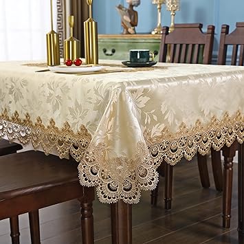 Jacquard Gold Lace Tablecloth Rectangle Embroidery Table Cover Kitchen Dining Room Tabletop Decorations for Rectangular Table 60x84 inch