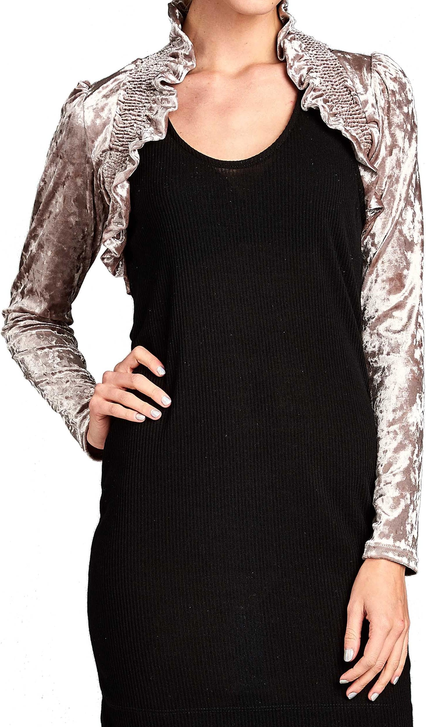 TheTrueLove Junior Size Crush Velvet Long Sleeve Front Shirred Shrug Bolero