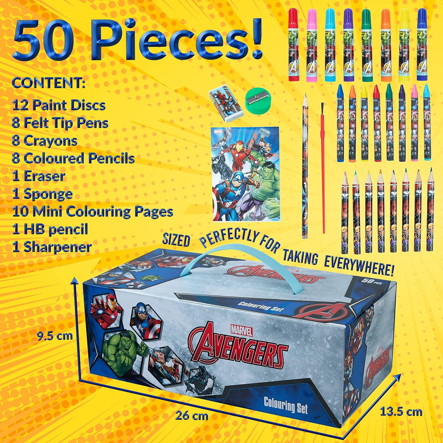 Marvel Art Case for Kids with Colored Pencils Markers Crayons Watercolors Drawing Supplies Travel Art Kit Gifts for Kids (Multicolor Avengers) - Image 6