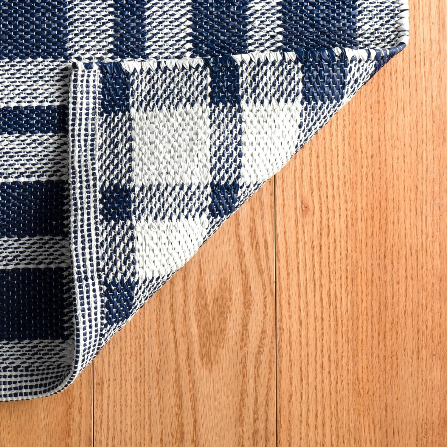 Dash & Albert Tattersall Navy Handwoven Indoor/Outdoor Rug, 2 X 3 Feet, Blue/White Solid Pattern - Premium Luxury Hotel Quality Soft Breathable Hypoallergenic Machine Washable Easy Care All Season