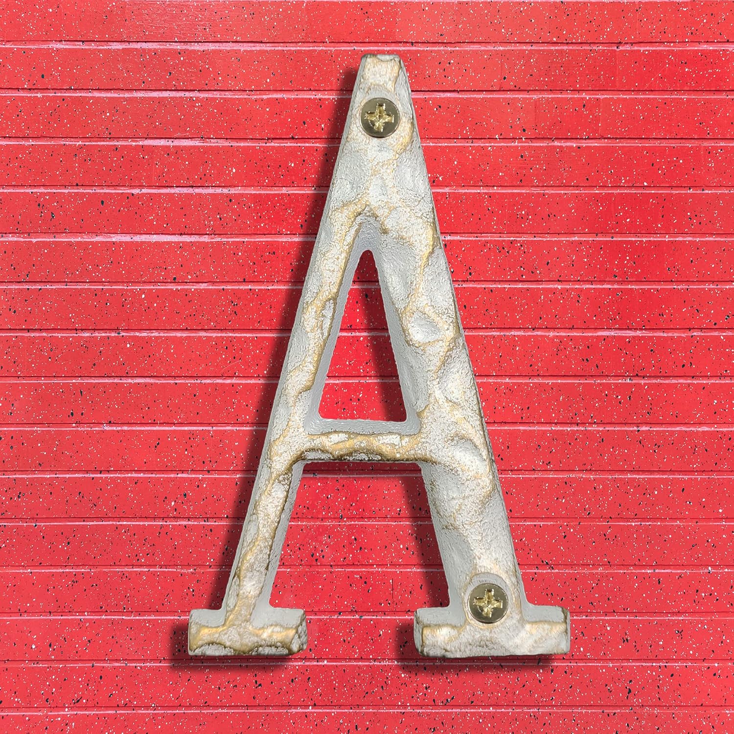 5 Inch House Letters - Cast Iron Home Address Letter - Solid & Heavy Duty/Easy Install with Matching Screws, Gold & White Finished Letter A