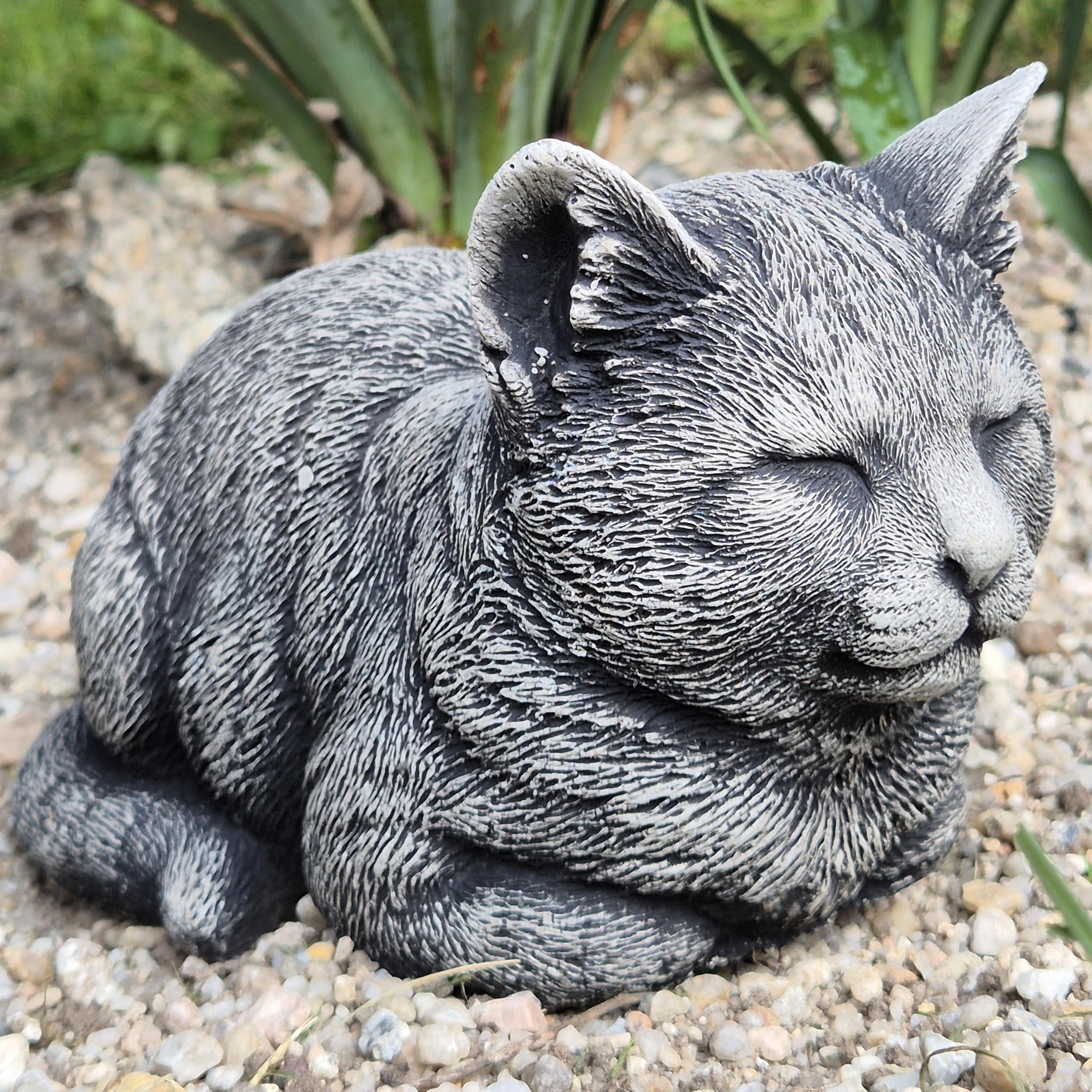 FABRIQ Gatto sdraiato nero – Figura di pietra 2 kg – Resistente alle intemperie – Decorazione da giardino & figura animale