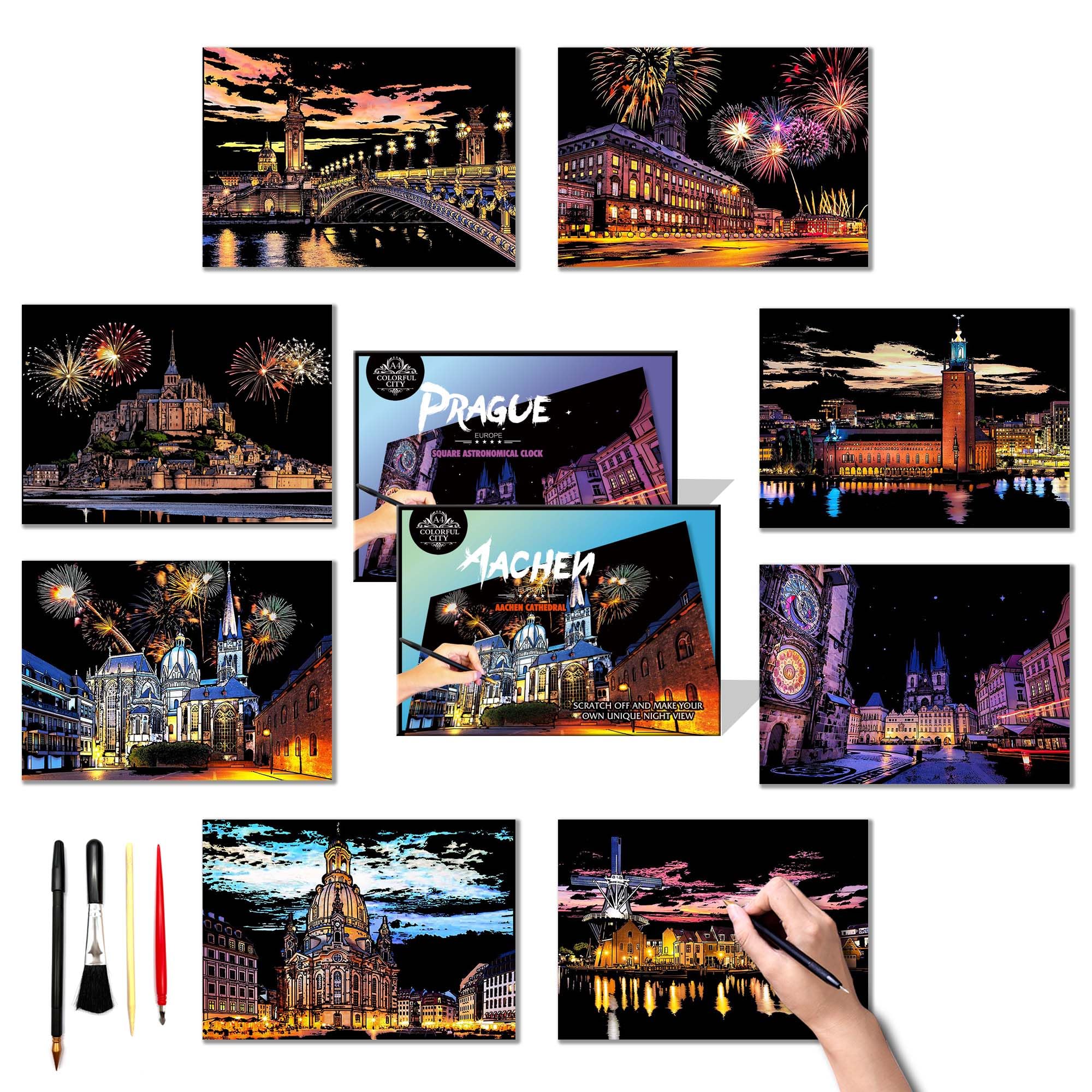 DESINIK Scratch Painting Art Paper, Scratch Art for Adults & Teens: Premium DIY Craft Kit with Tools