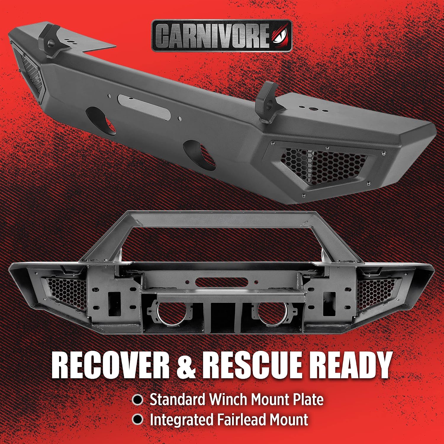 Carnivore Mid Width Front Bumper - Jeep Wrangler JK, JL & Gladiator JT 2007-2023 Compatible, Fits Winches Up To 12,000 Lbs.