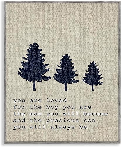 Stupell Industries Arte de pared enmarcado en gris con texto en inglés "You are Loved Son Trees", 11 x 14 pulgadas, diseño del artista Daphne Poselli