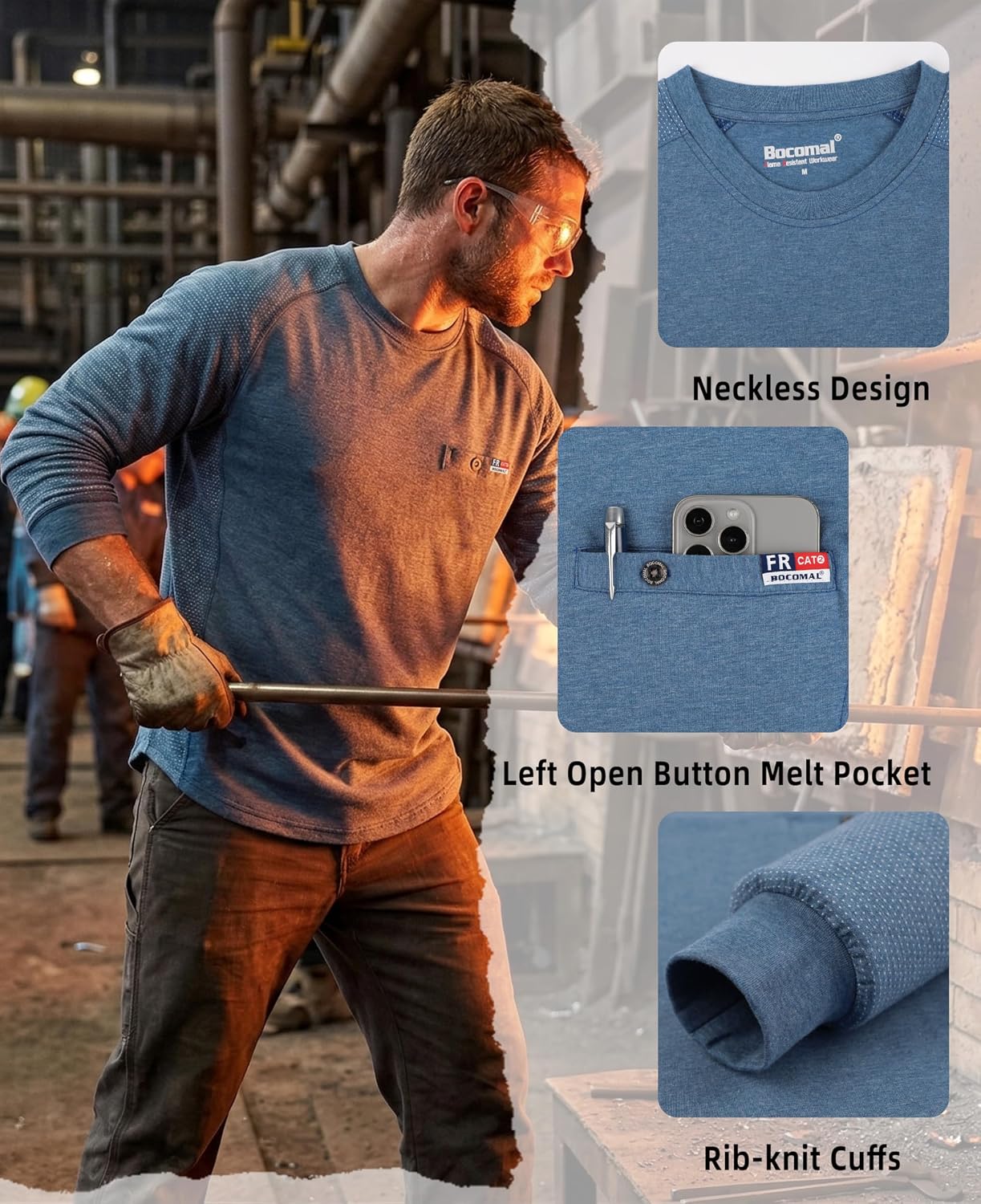 BOCOMAL Summer FR Shirts Crewneck Bird's-Eye Breathable Vented Mesh EX Soft