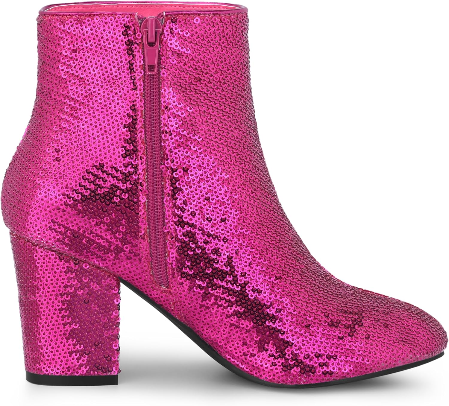 Allegra K Women's Round Toe Block Heels Sequin Ankle Boots