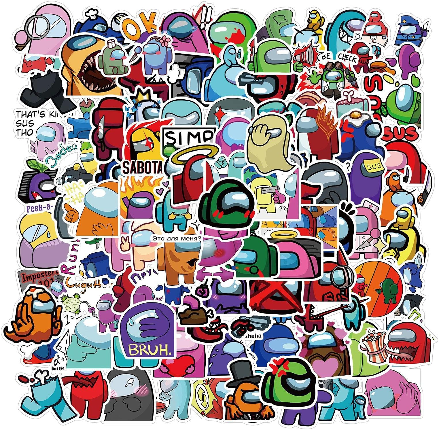 Among Us Stickers (100pcs) Vinyl Skateboard Guitar Travel Case Sticker Door Laptop Luggage Car Bike Bicycle Stickers (Among Us 100)