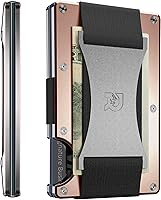 Vista 8 de The Ridge Cartera delgada minimalista para mujer, con bloqueo RFID, bolsillo frontal, tarjetero de crédito, cartera de metal para mujer con clip