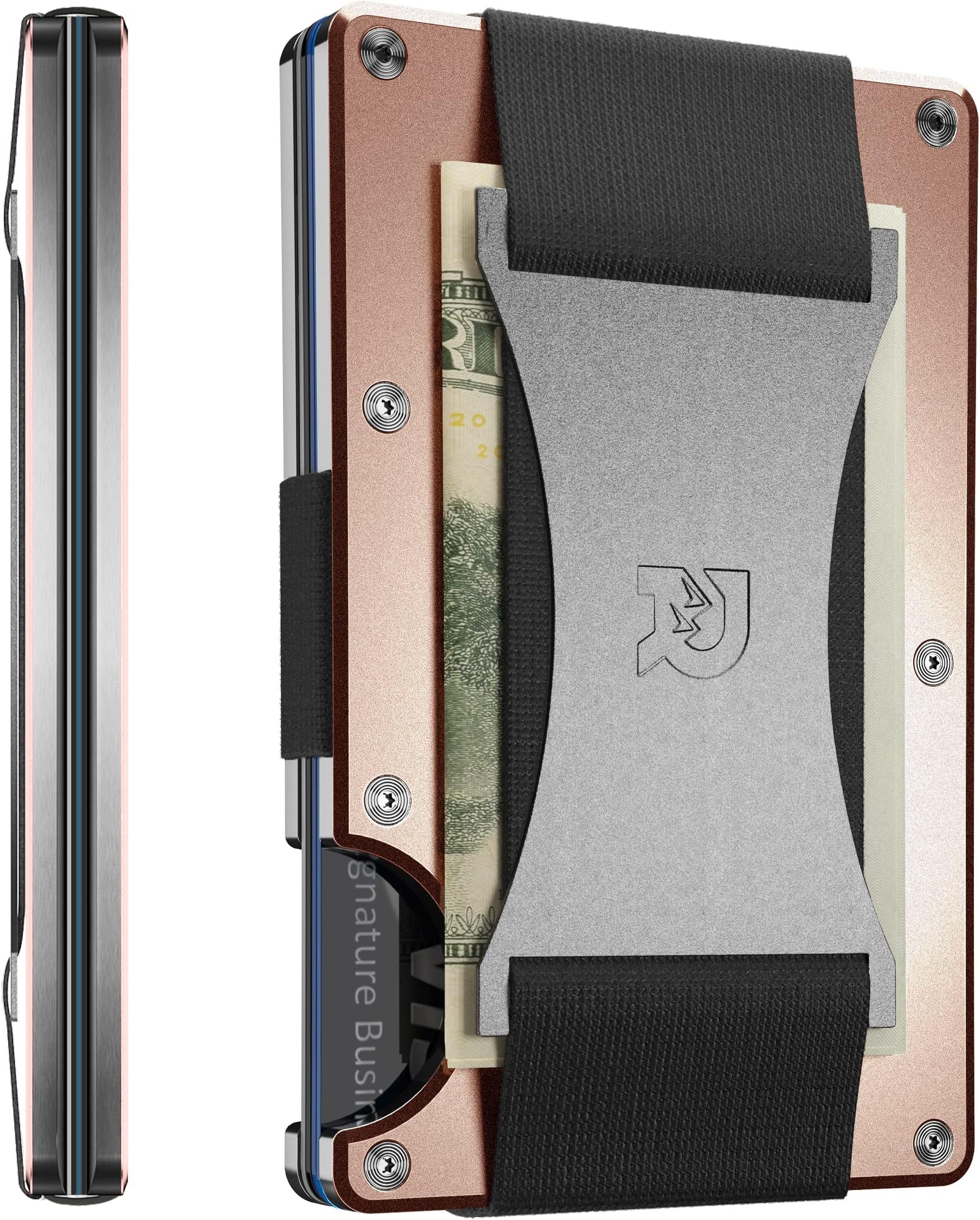 Ridge Wallet for Men - Slim Minimalist Compact Wallet, RFID Protected Front Pocket Wallets for Men, Integrated Cash Strap Card Holder