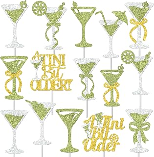 24Pcs Glitter Martini Party Cupcake Toppers Martini Cocktail Cups Theme Cake Cupcake Toppers for Margarita Party Decorations Bachelorette Party Supplies