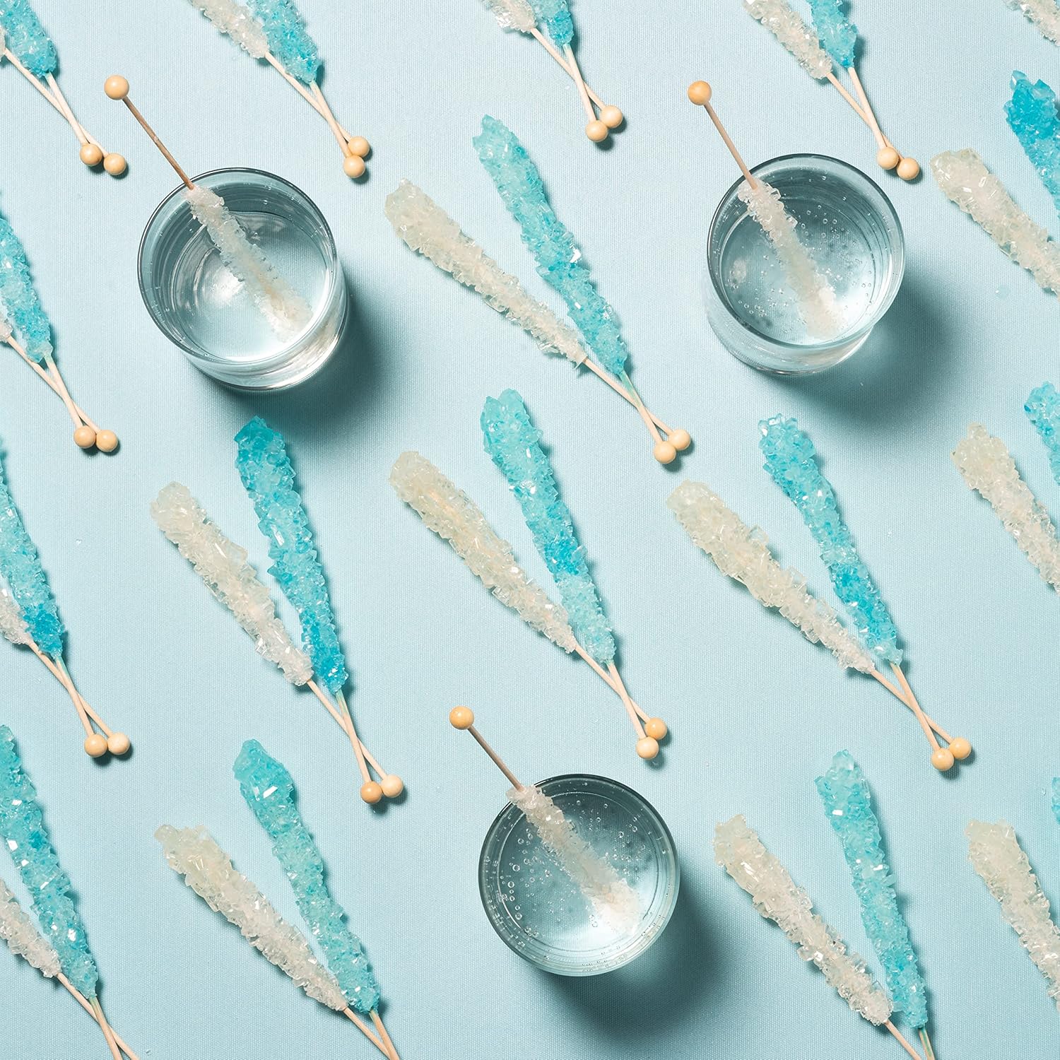 Light Blue and White Rock Candy Sugar Sticks - 36 Individually Wrapped Treats - Cotton Candy & Original Sugar Flavored