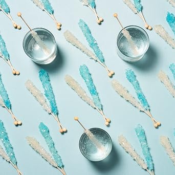 Candy Envy - Light Blue and White Rock Candy Sugar Sticks - 24 Indiv. Wrapped - Cotton Candy & Original Sugar Flavored