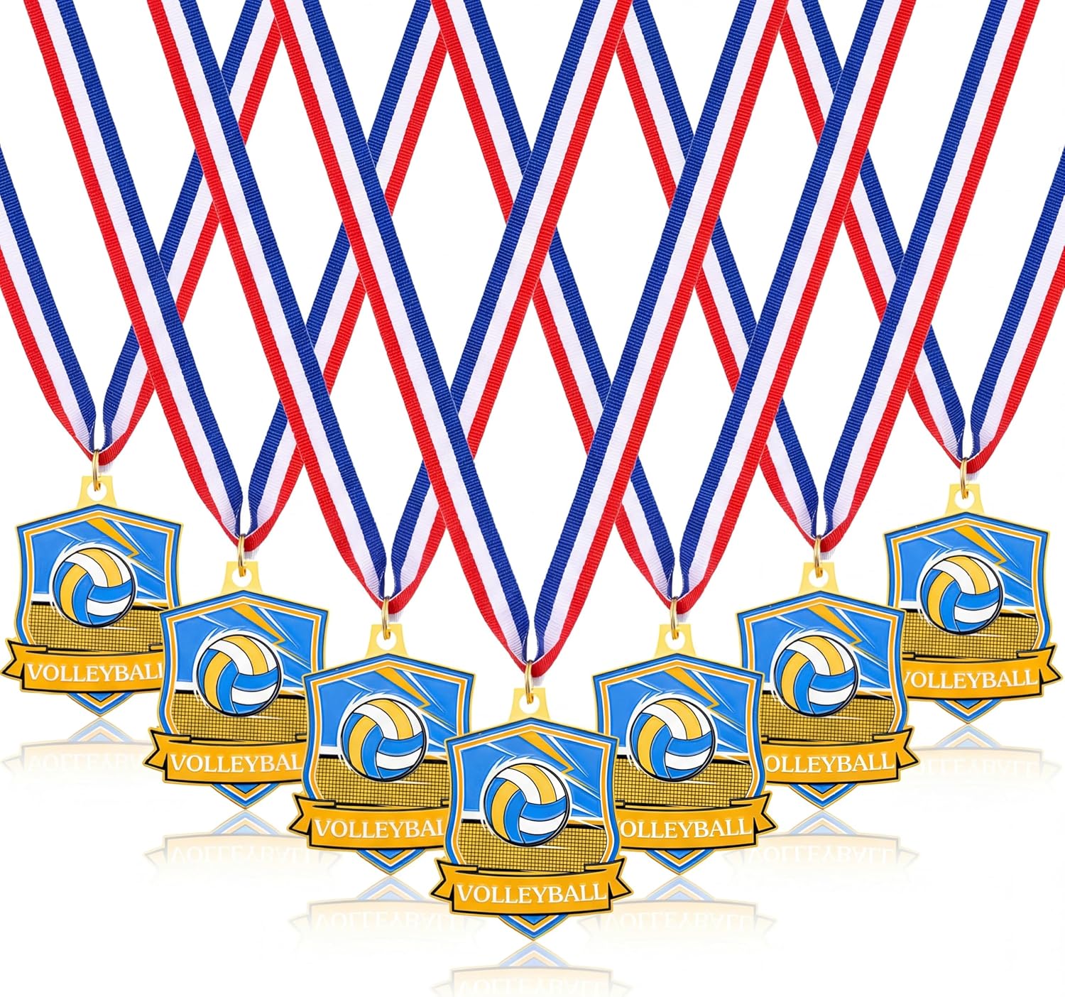 Hiboom 12 Pack Gold Award Medals with Neck Ribbons - Zinc Alloy Medals for Sports Tournaments, Competitions & Party Favors - Football Basketball Soccer Volleyball Golf Tennis Metal Trophy