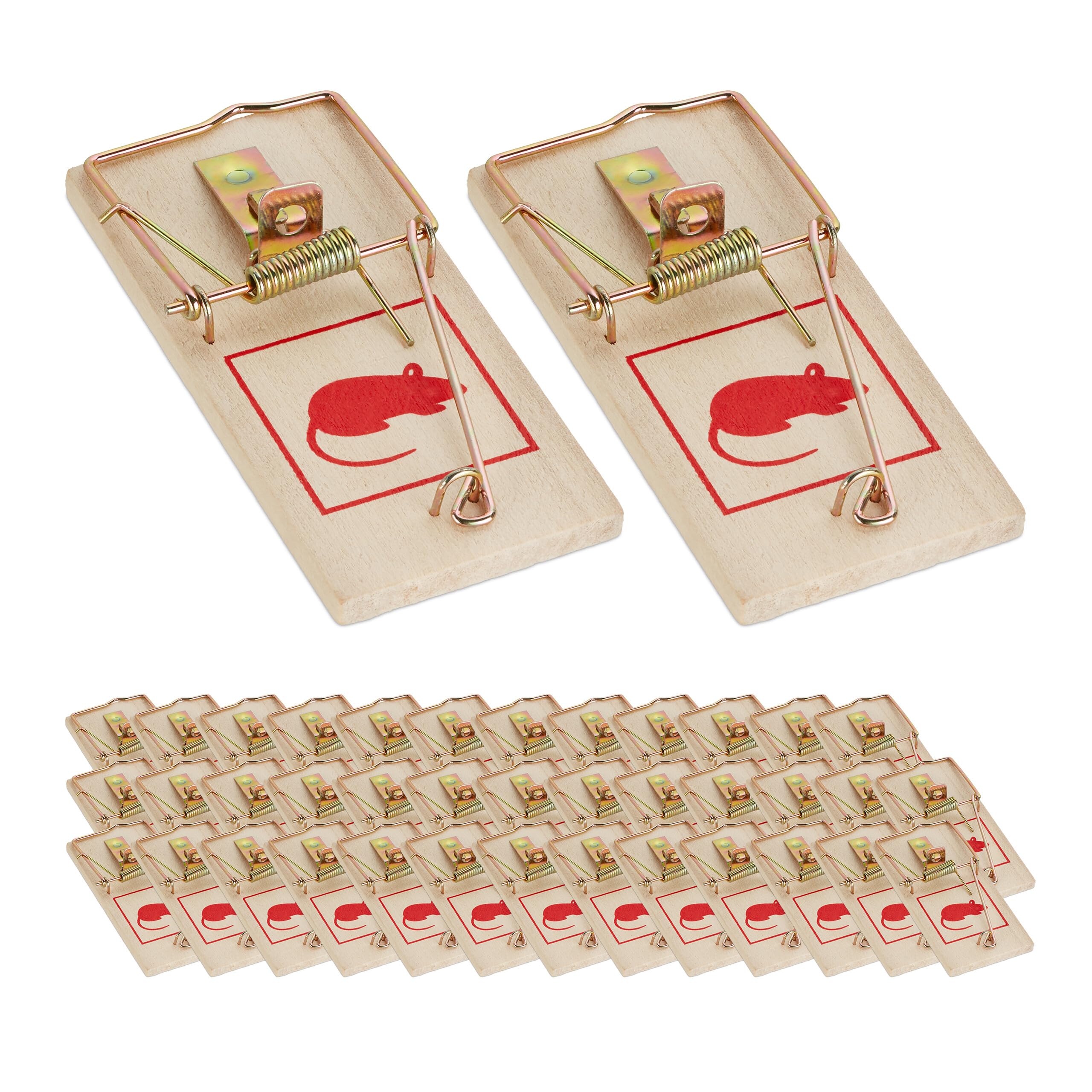 Relaxdays Mouse Trap, 40x Set, Classic, Rodent, Rat, Infestation, Extermination, Outdoor, Indoor, Metal, Wooden, Natural, Wood, 2 x 4.5 x 10 cm