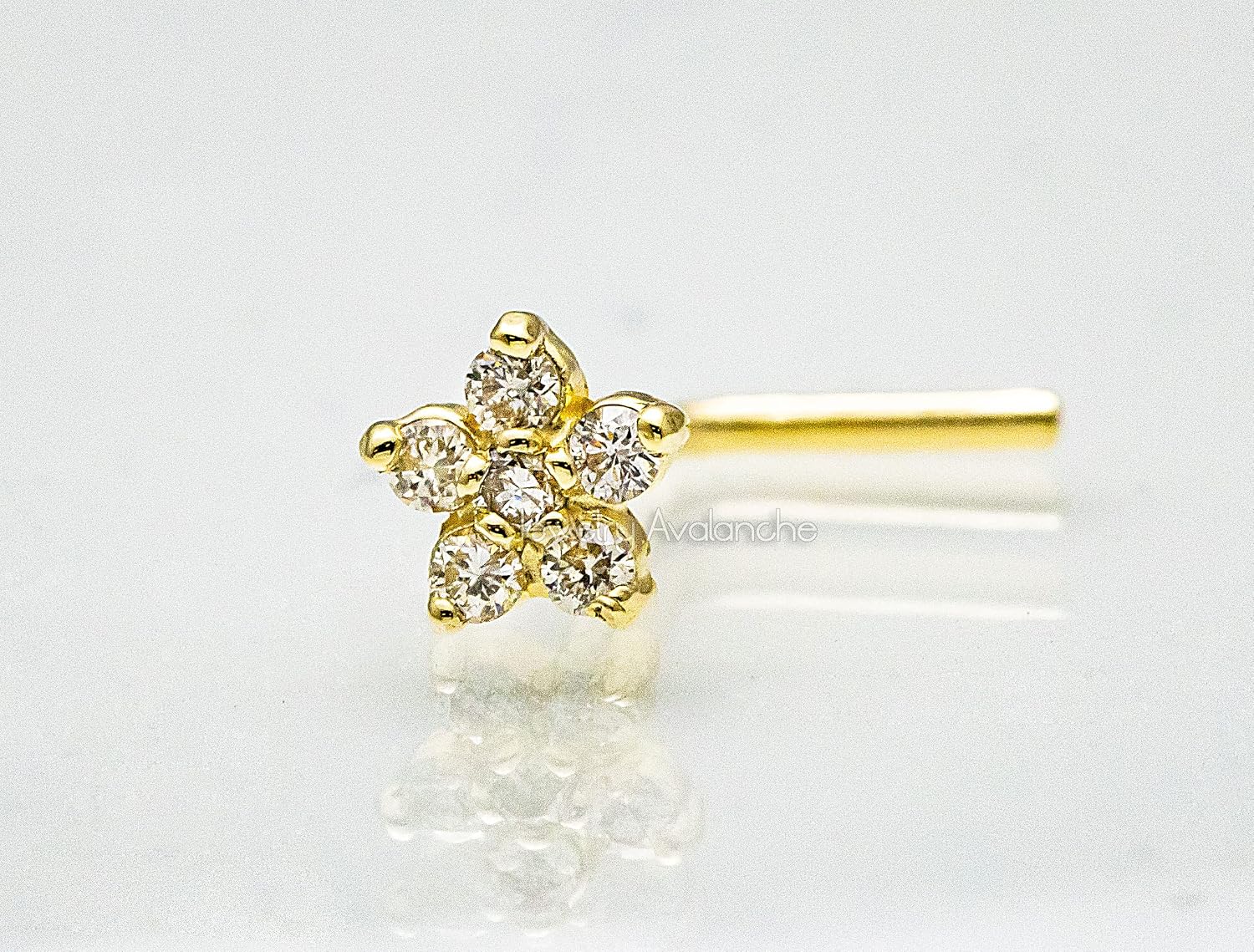 0.05ct Diamond Flower Nose Stud 14K Gold 20G Nose Ring L-shape/Nose Bone/Nose Screw - White Gold/Yellow Gold - Sold per piece