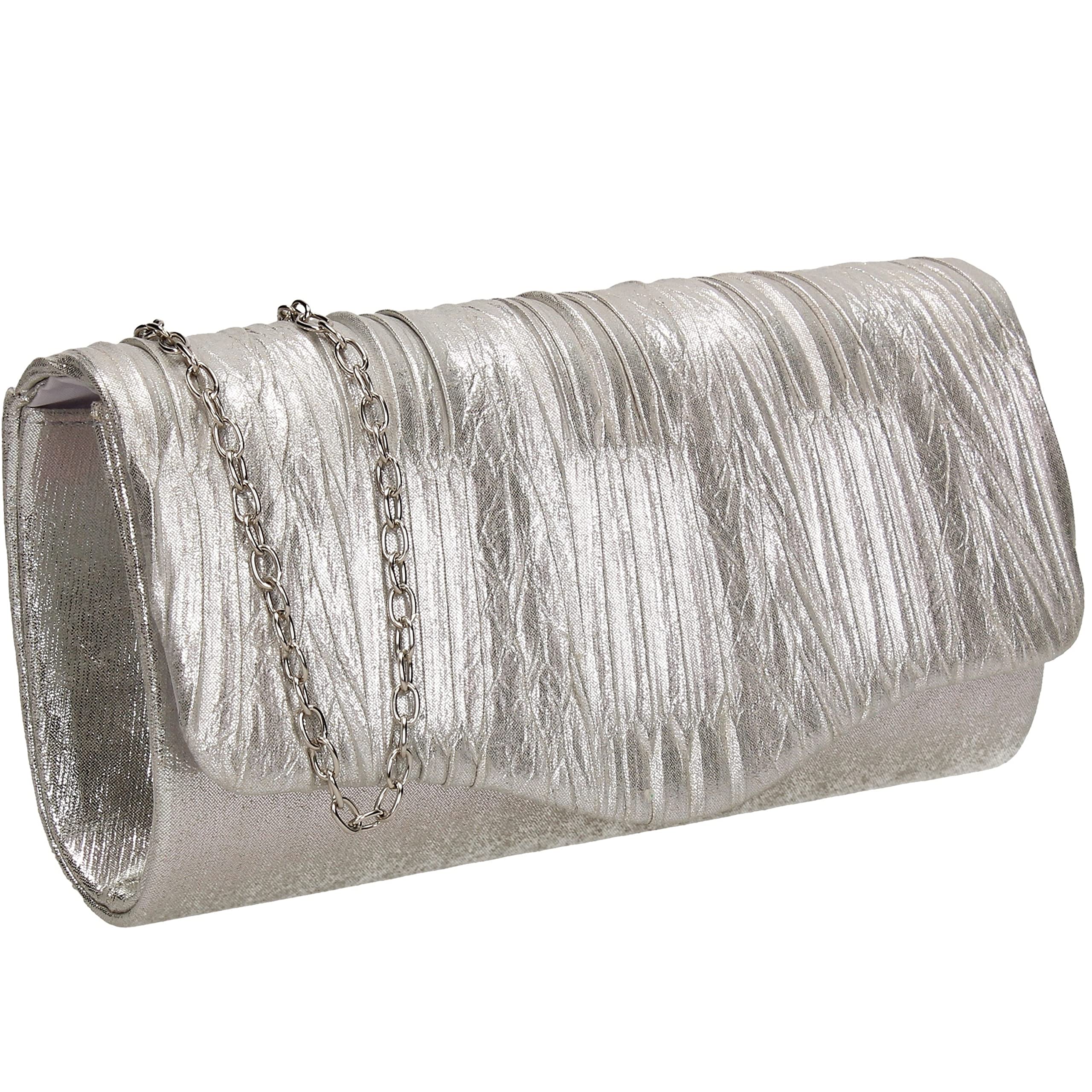 SwankySwans Alice Womens Shiny Metallic Party Prom Wedding Evening Small Clutch Bag Purse (Silver)