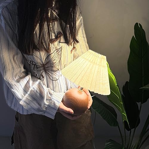 Miniatura 5 de Lámpara de mesa de cerámica para dormitorio, espacio pequeño, plisado, bonita lámpara de mesita de noche con interruptor, luz nocturna, lámparas de