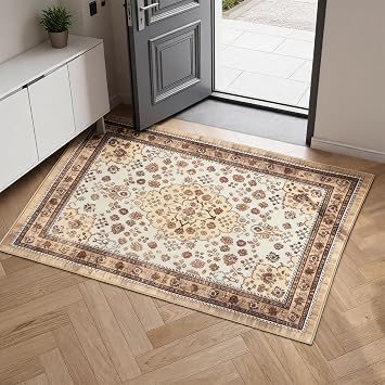 Washable Area Rug 240x340cm Blue Non Slip Vintage Rugs Bedroom