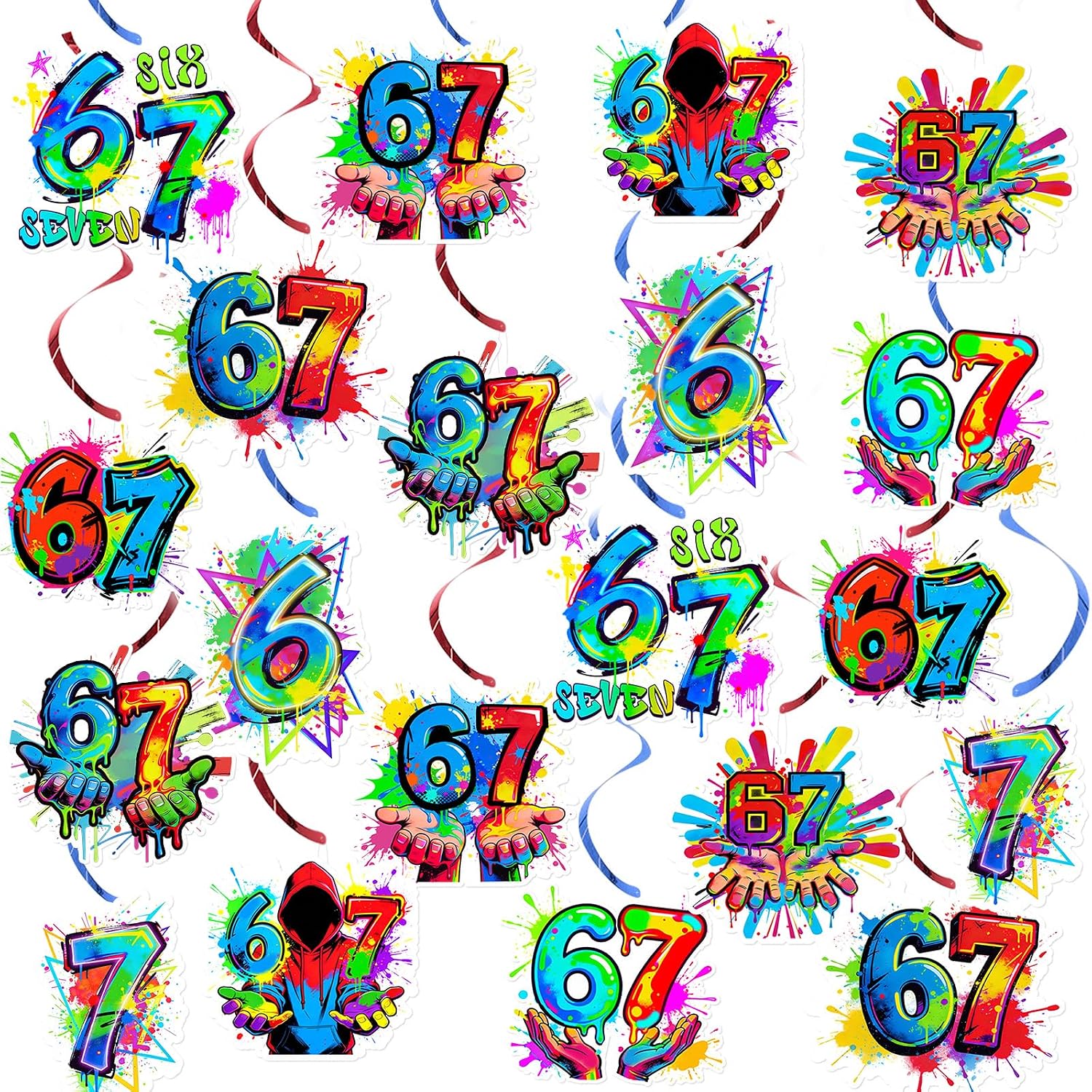 6 7 Birthday Decorations Six Seven Birthday Party Decoration 67 Meme Themed Birthday Decoration 9PCS Honeycomb Centerpieces Watercolor Graffiti Decor Funny 67 Party Favors for Number Themed Party