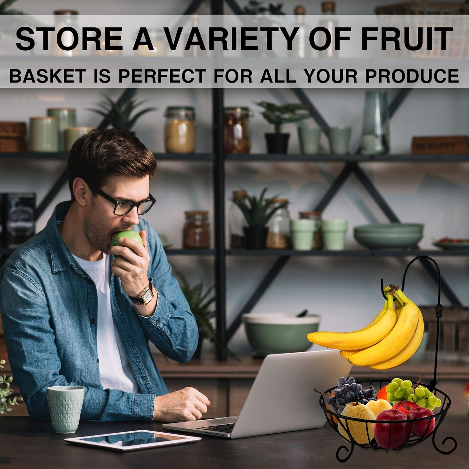 One-Day Sale: Up to 40% Off Bahoki Essentials Fruit Tree Bowl - with Foldable Banana Hanger - Store Your Fruit and Save Counter Space - Wire Storage Basket - Black